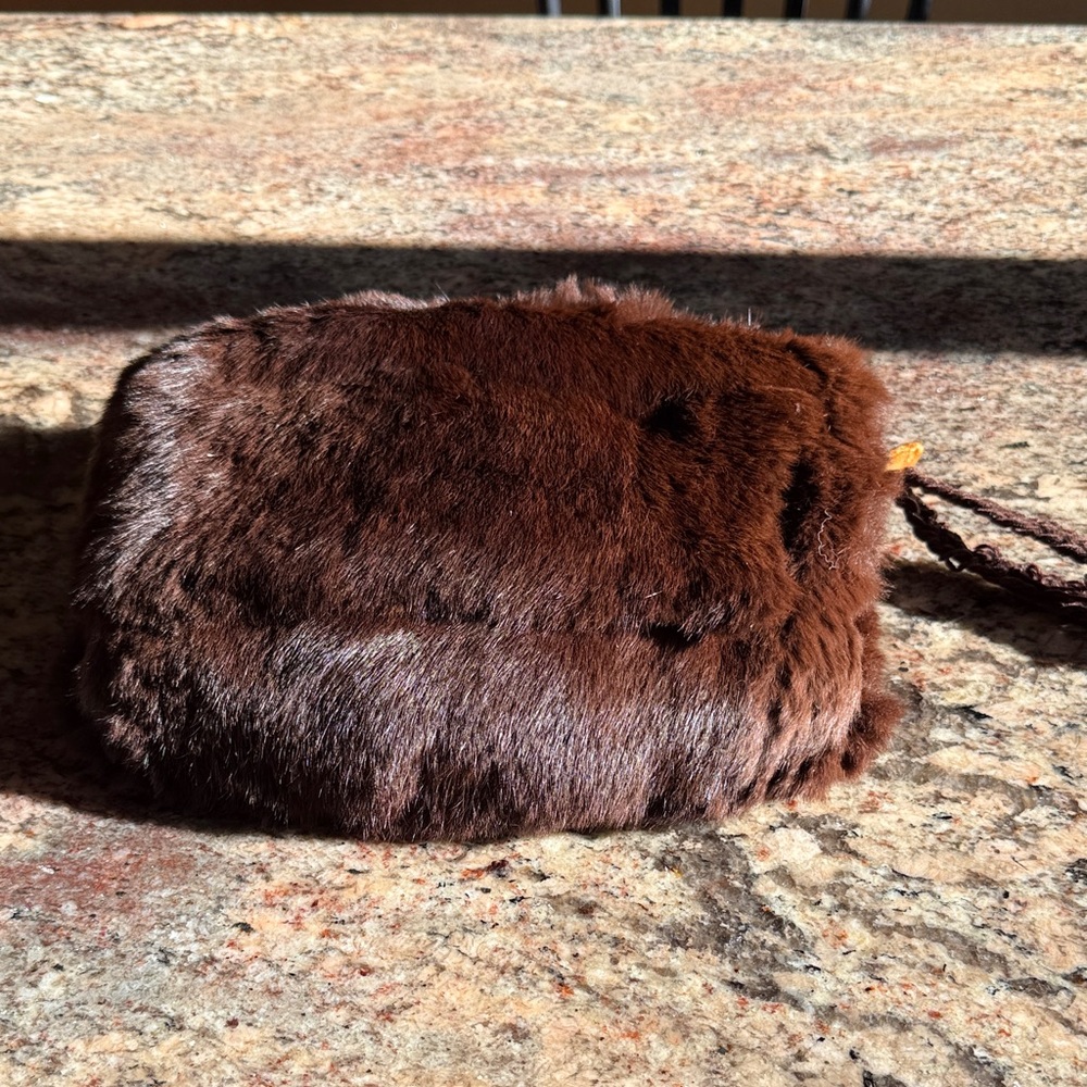 Brown Fur MUFF with zipper pocket